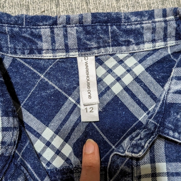 Warehouse One, ladies size 12 blue plaid button up shirt - Picture 5 of 14